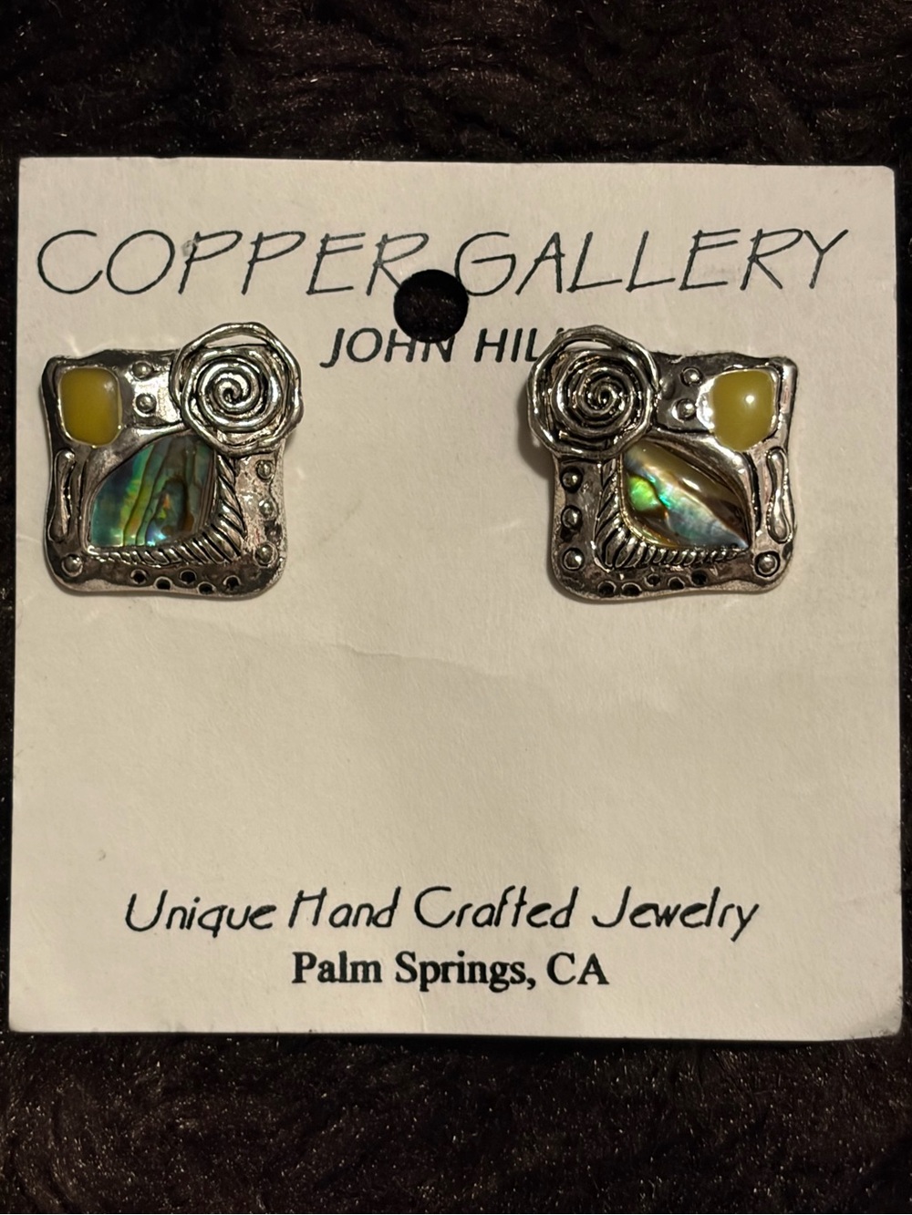 ✨John Hill Copper Gallery Palm Springs Vintage Artisan Pierced Earrings Abalone